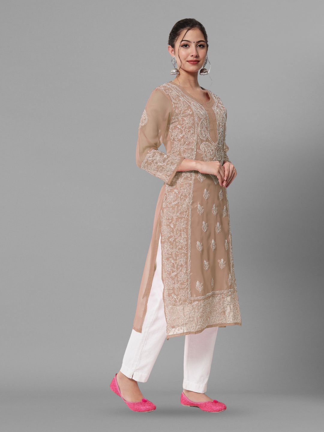 Hand Embroidered Chikankari Georgette straight Kurta With Matching Slip- PC3485