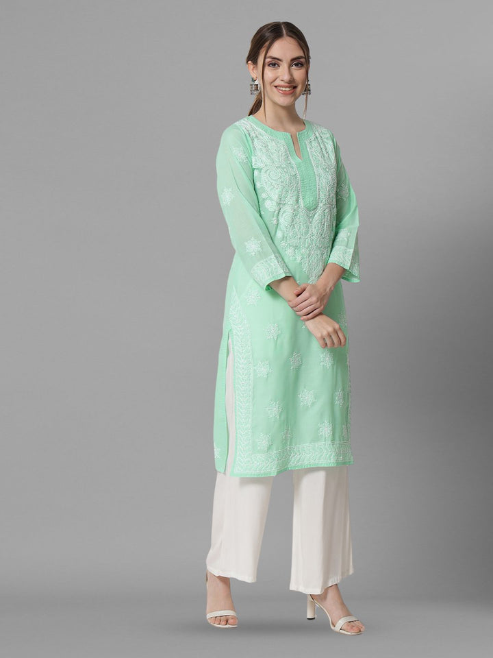 Hand Embroidered Cotton Straight Kurta-PC3435