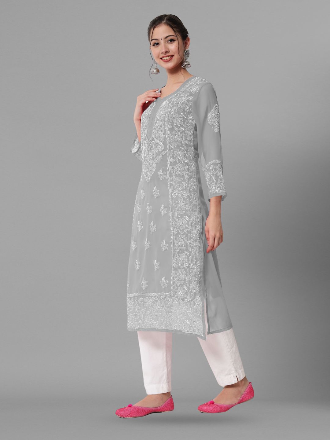 Hand Embroidered Chikankari Georgette straight Kurta With Matching Slip- PC3485