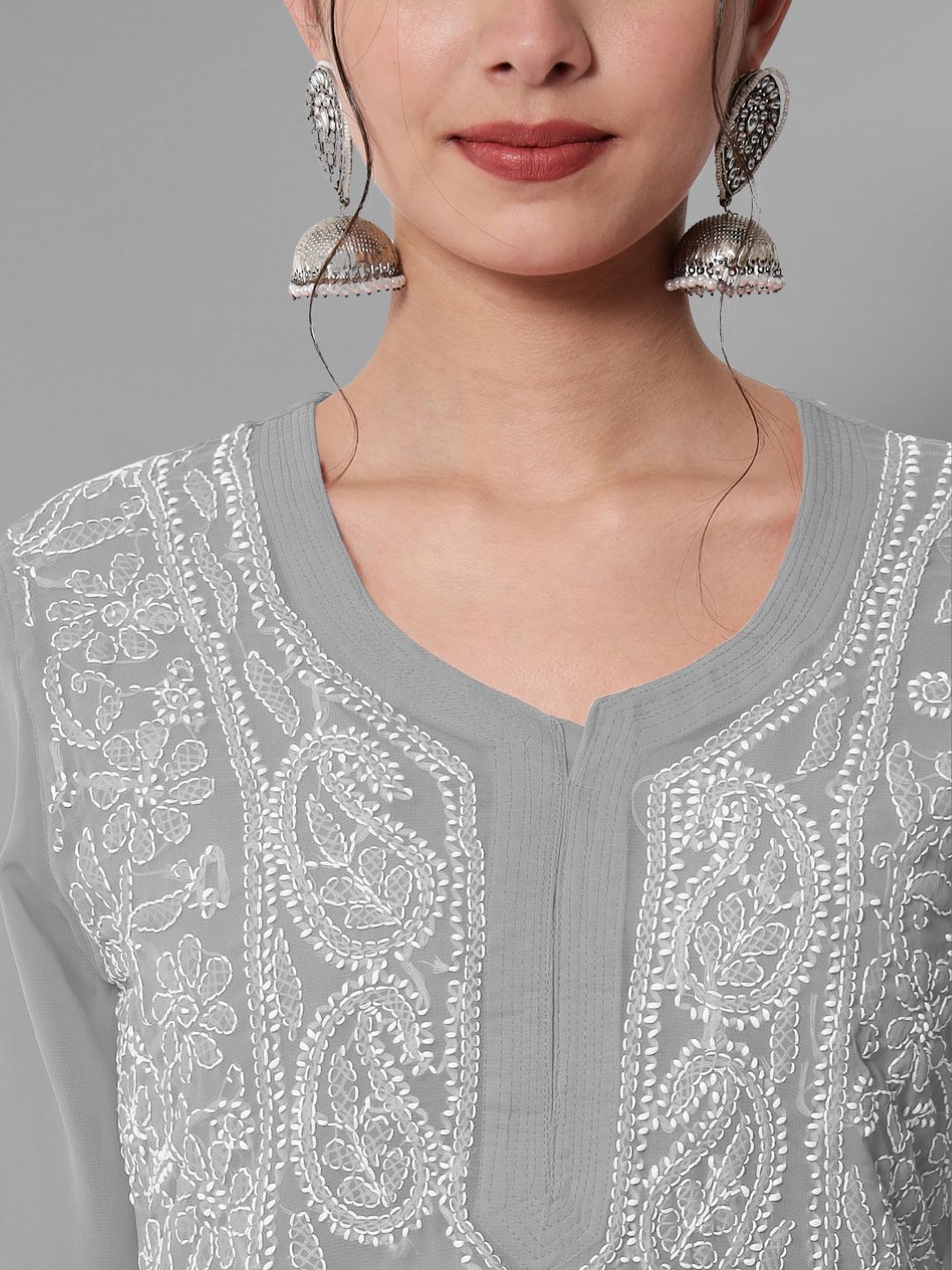 Hand Embroidered Chikankari Georgette straight Kurta With Matching Slip- PC3485