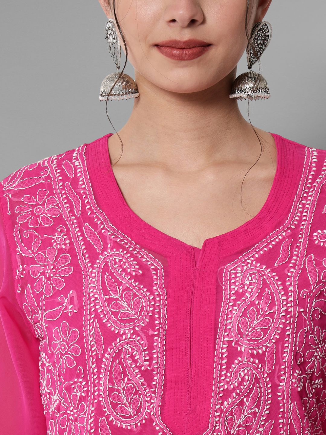 Hand Embroidered Chikankari Georgette straight Kurta With Matching Slip- PC3485