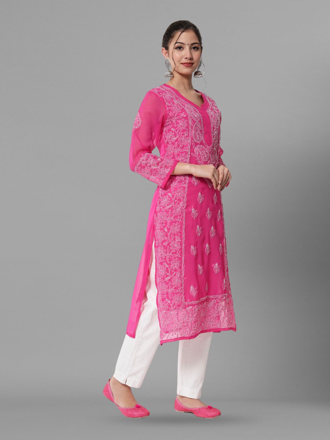 Hand Embroidered Chikankari Georgette straight Kurta With Matching Slip- PC3485