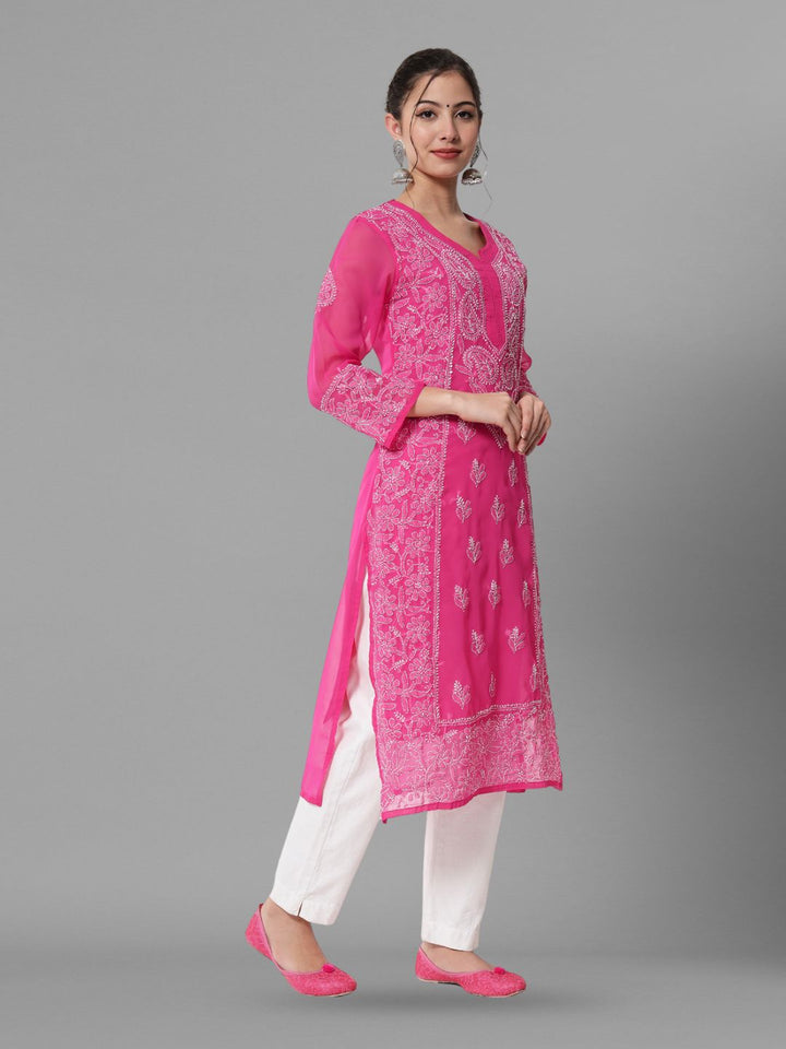 Hand Embroidered Chikankari Georgette straight Kurta With Matching Slip- PC3485