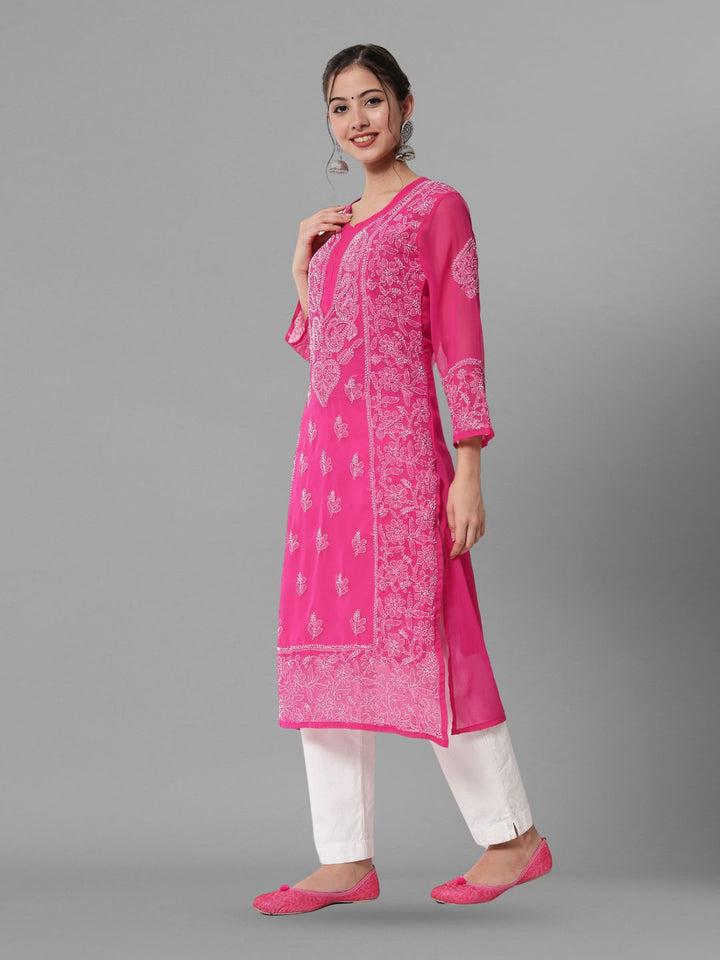 Hand Embroidered Chikankari Georgette straight Kurta With Matching Slip- PC3485