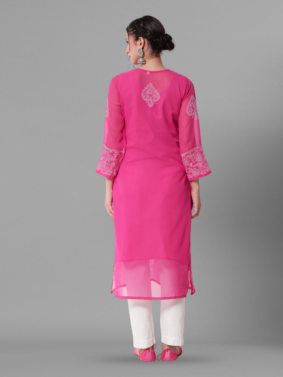 Hand Embroidered Chikankari Georgette straight Kurta With Matching Slip- PC3485