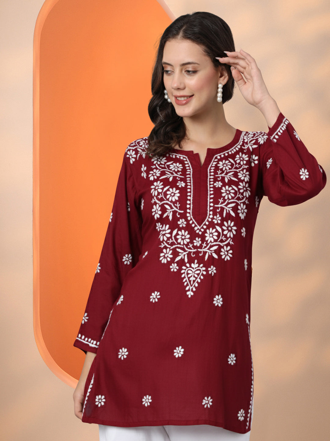Women Hand Embroidered Chikankari Modal Kurti PC3611