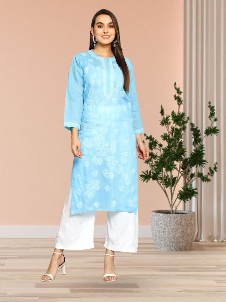 Hand Embroidered Chikankari Cotton Straight Kurta PC3496