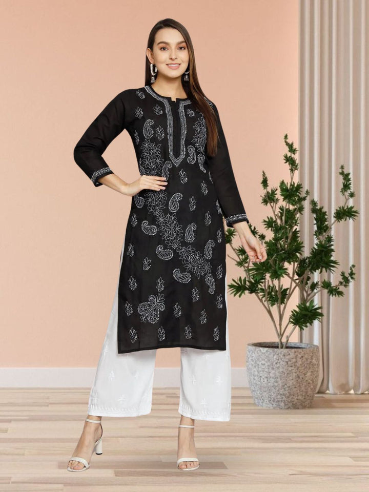 Hand Embroidered Chikankari Cotton Straight Kurta PC3496