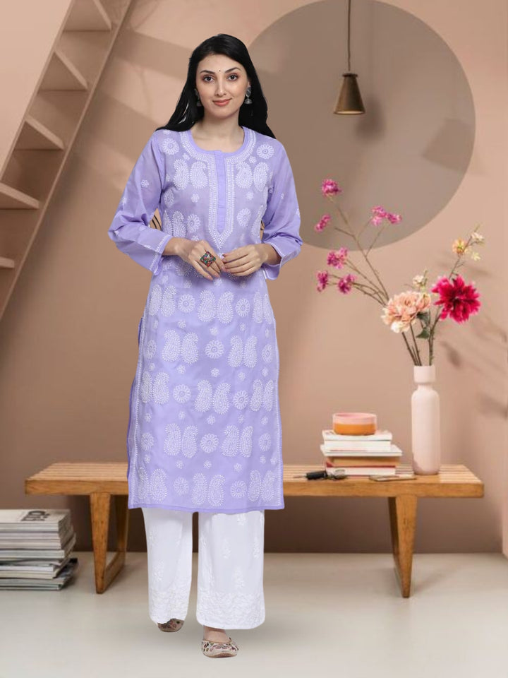 Hand Embroidered Chikankari Cotton Straight Kurta- PC3495