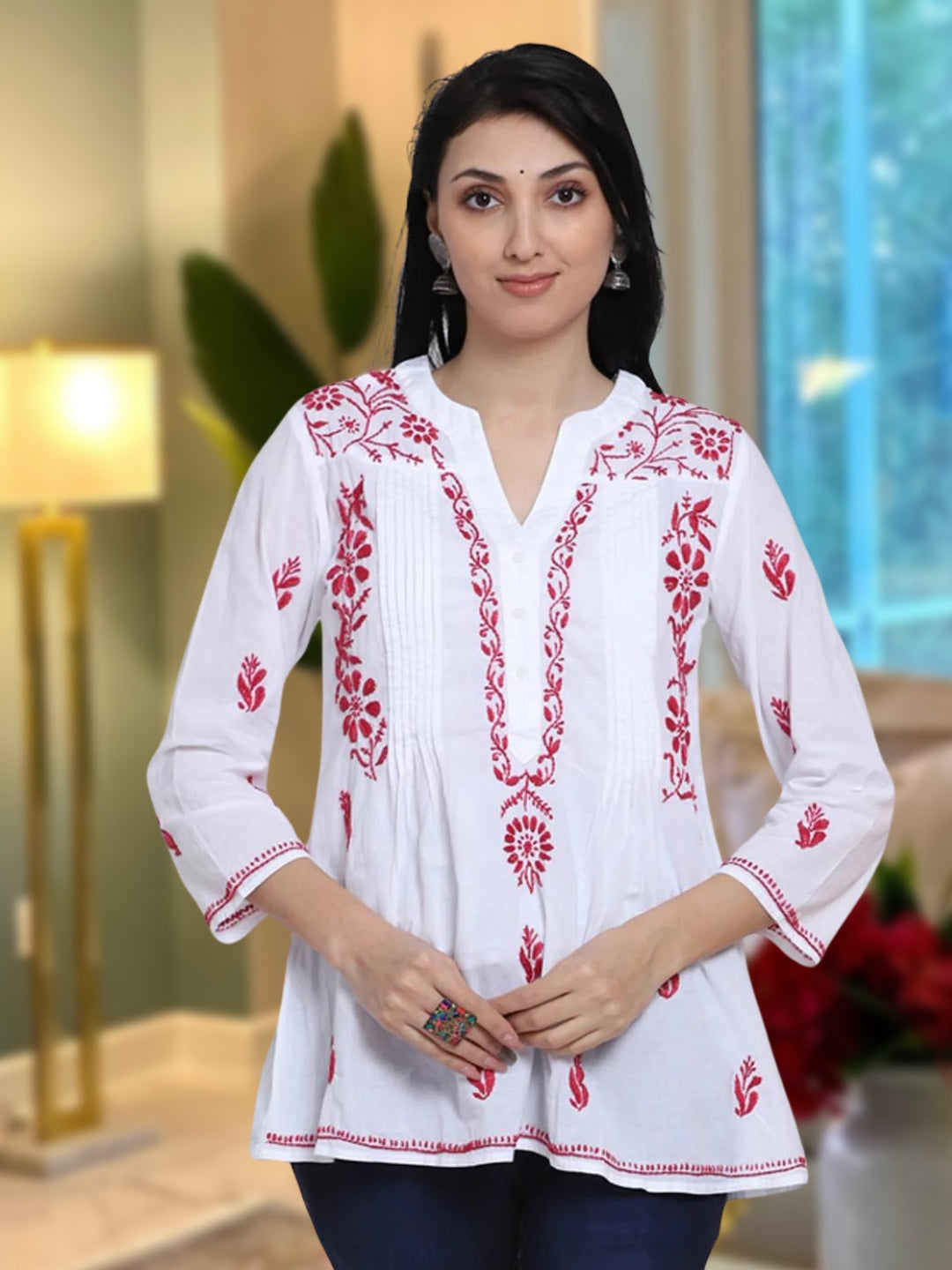 Women Hand Embroidered Chikankari Cotton Kurti PC1958S