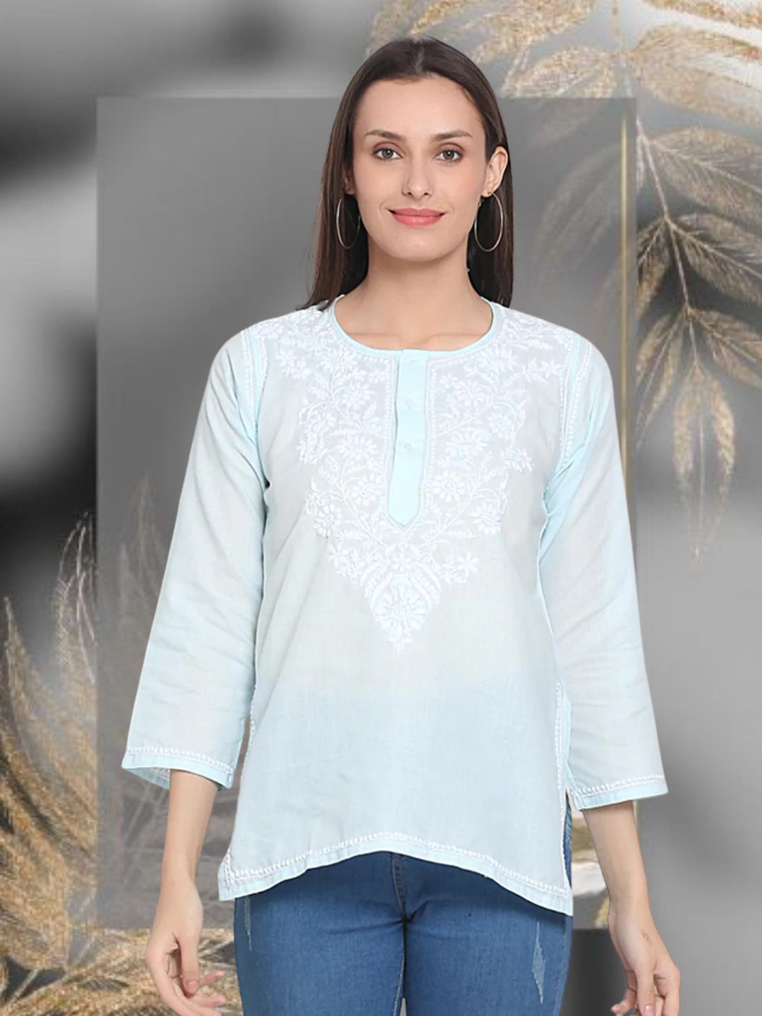 Women Hand Embroidered Chikankari Cotton Kurti SM126S