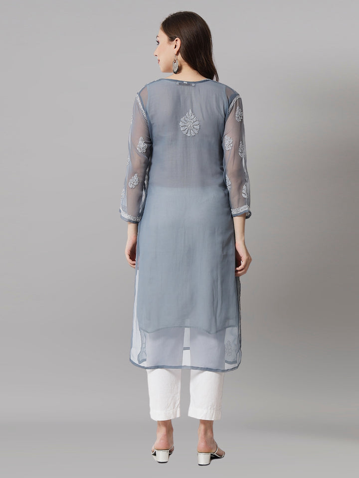 Hand Embroidered Chikankari Georgette straight Kurta with Matching Slip- PC3487