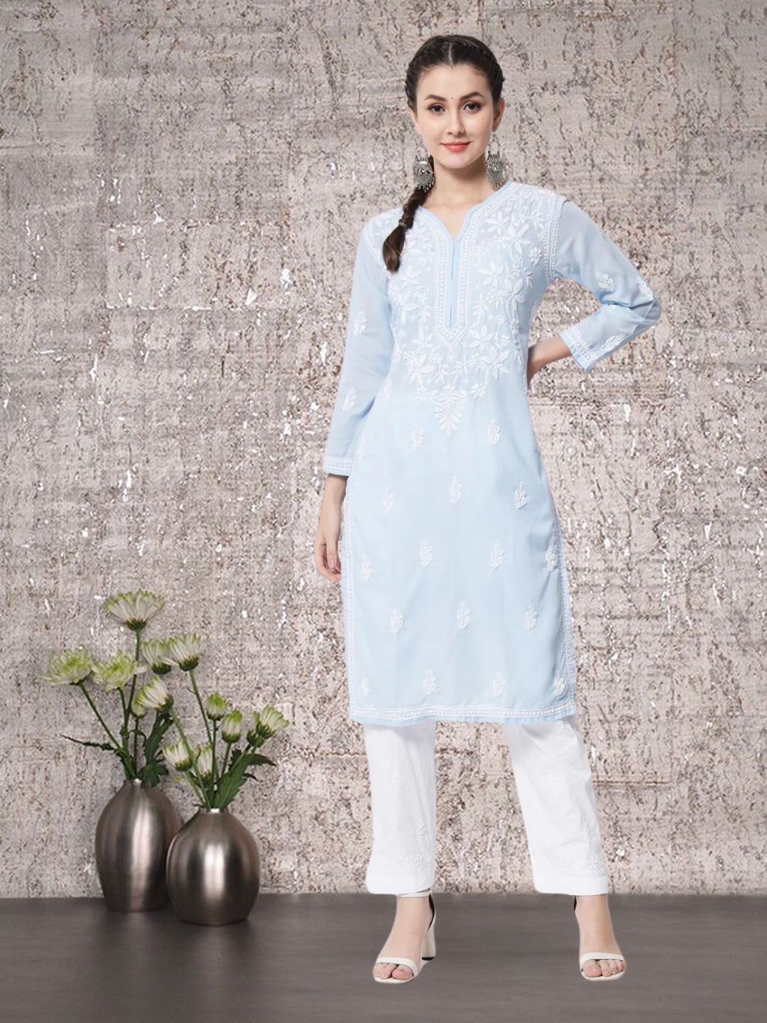 Hand Embroidered Chikankari Cotton Straight Kurta- PC3372