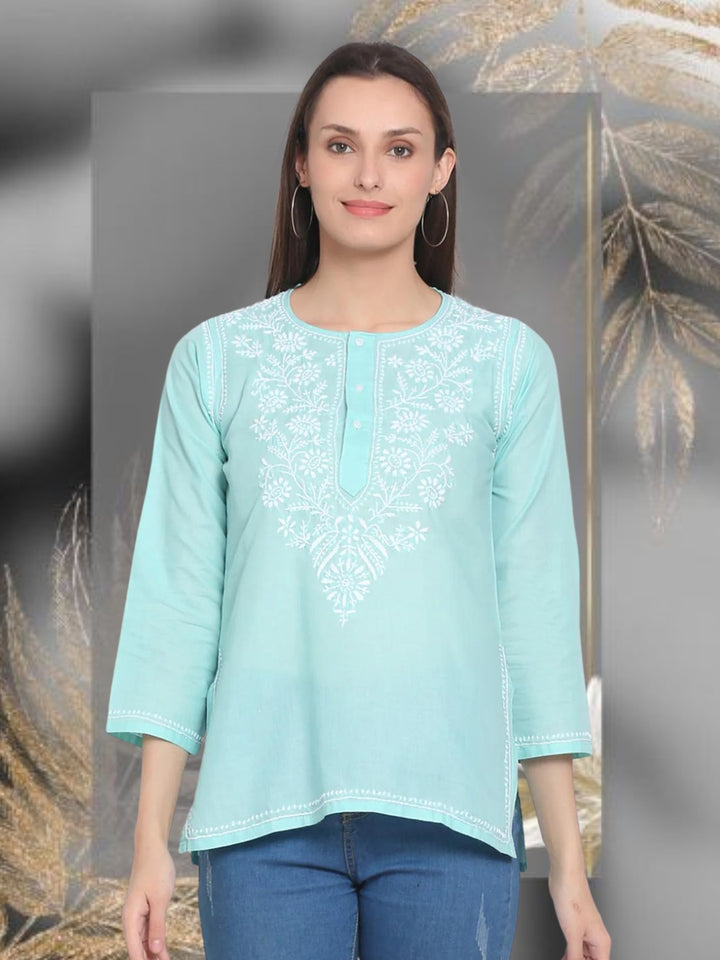 Women Hand Embroidered Chikankari Cotton Kurti SM126S