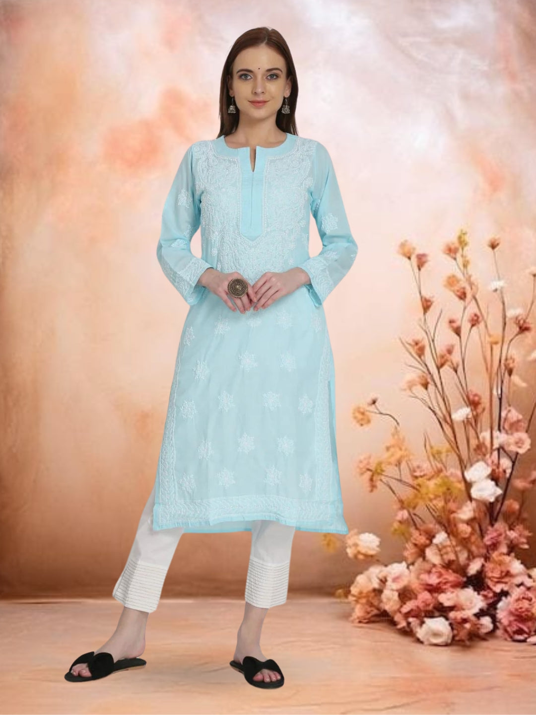 Hand Embroidered Cotton Straight Kurta-PC3435