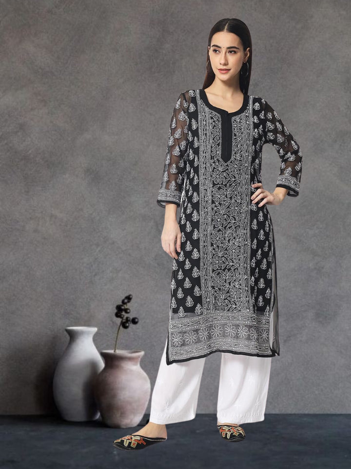 Hand Embroidered Chikankari Georgette Straight Kurta With Matching Slip- PC3594