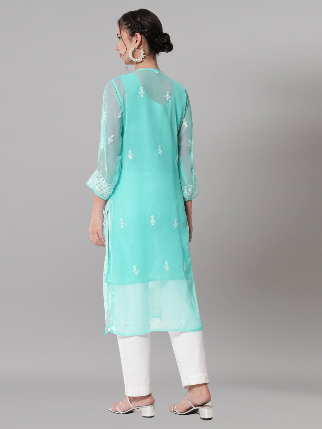 Women Hand Embroidered Chikankari Georgette Straight Kurta With Matching Slip- PC3545