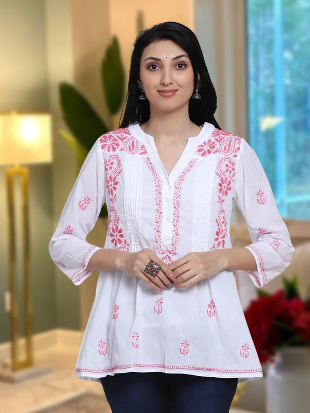 Women Hand Embroidered Chikankari Cotton Kurti PC1958S