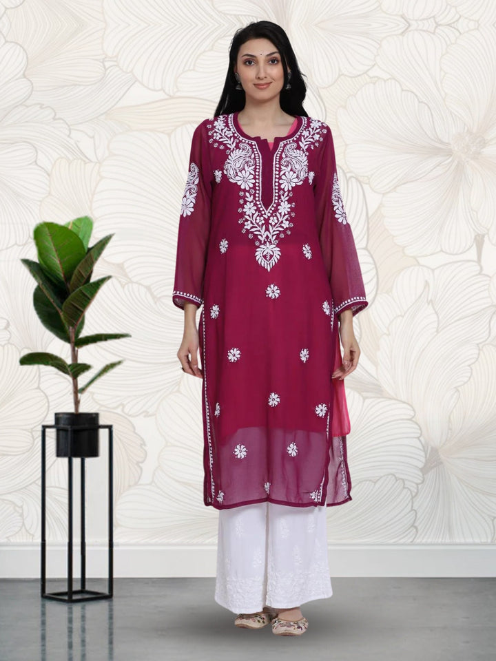 Hand Embroidered Georgette Straight Kurta With Matching Slip-PC3512