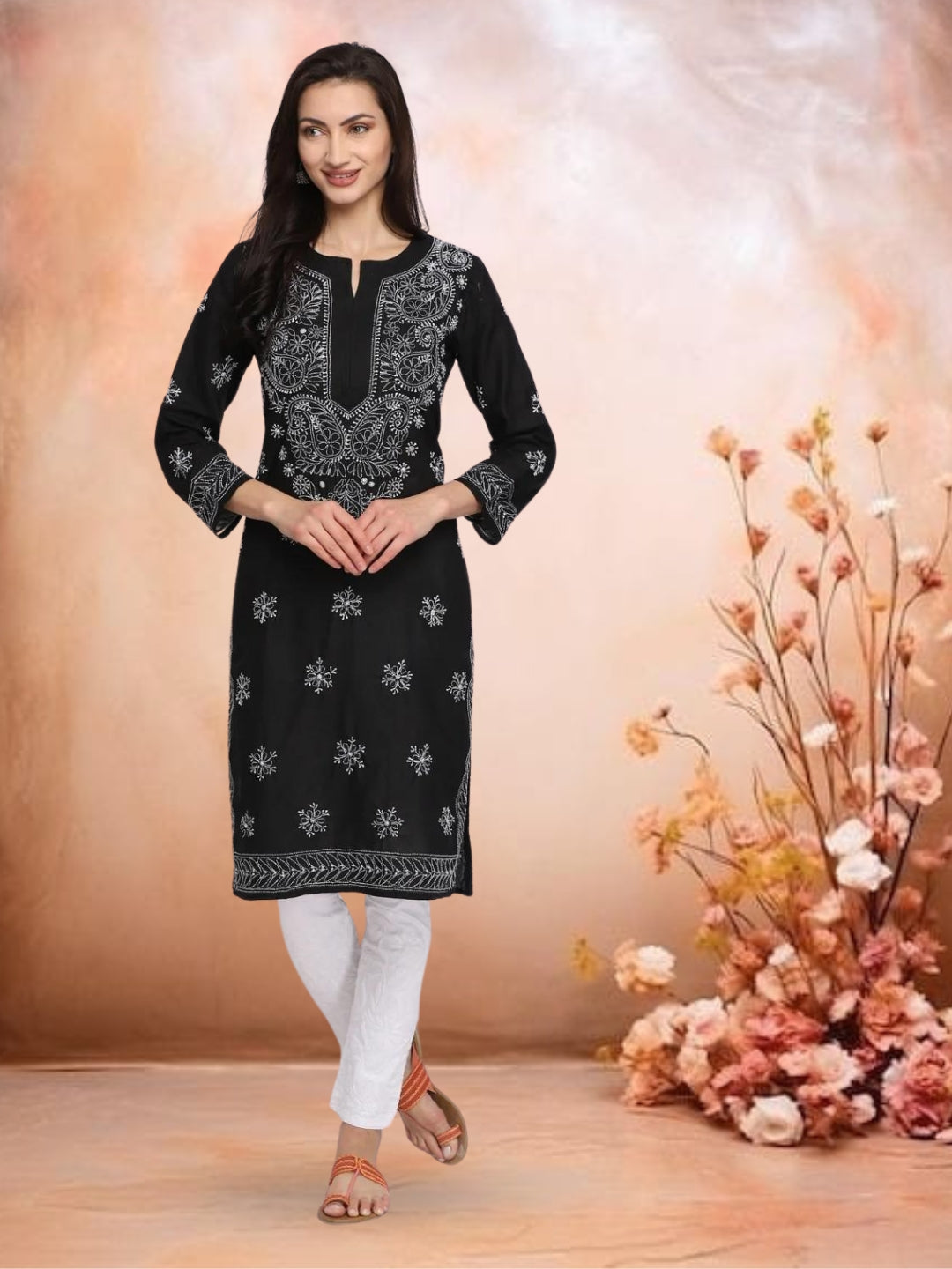 Hand Embroidered Cotton Straight Kurta-PC3435