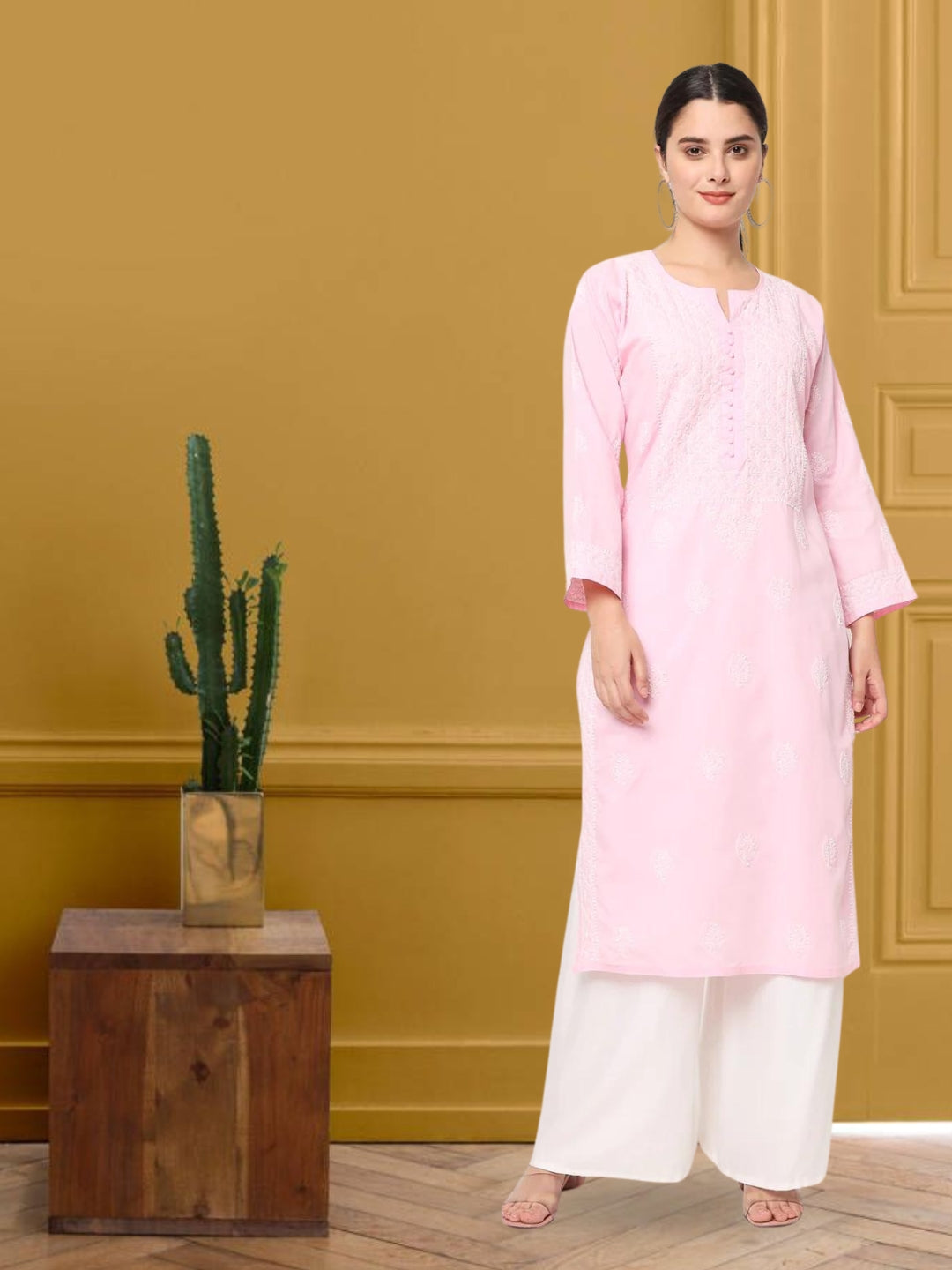 Hand Embroidered Chikankari Cotton Straight Kurta- PC3579