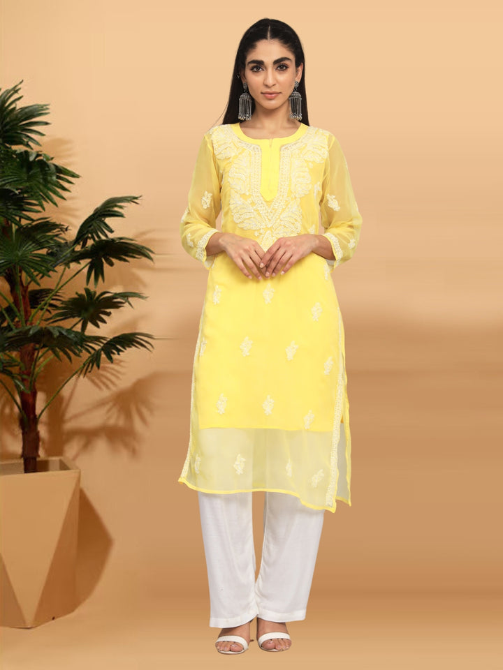 Hand Embroidered Chikankari Georgette straight Kurta with Matching Slip- PC3487