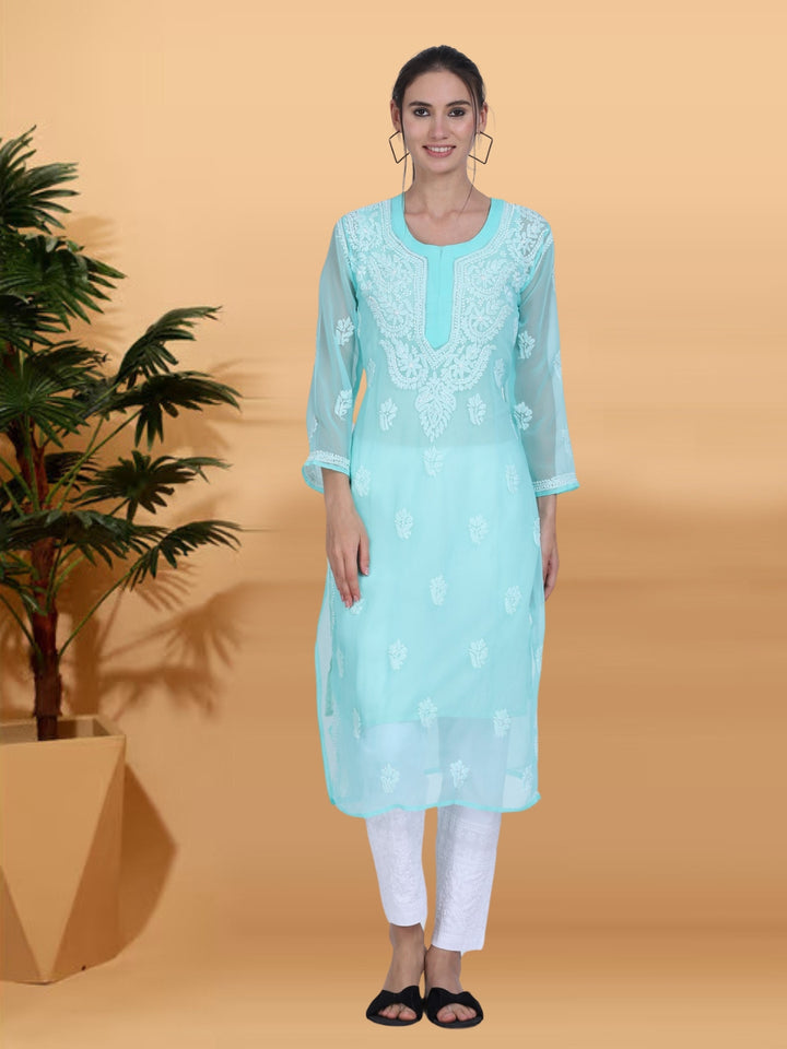 Hand Embroidered Chikankari Georgette straight Kurta with Matching Slip- PC3487