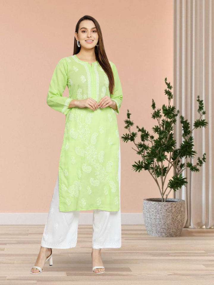 Hand Embroidered Chikankari Cotton Straight Kurta PC3496