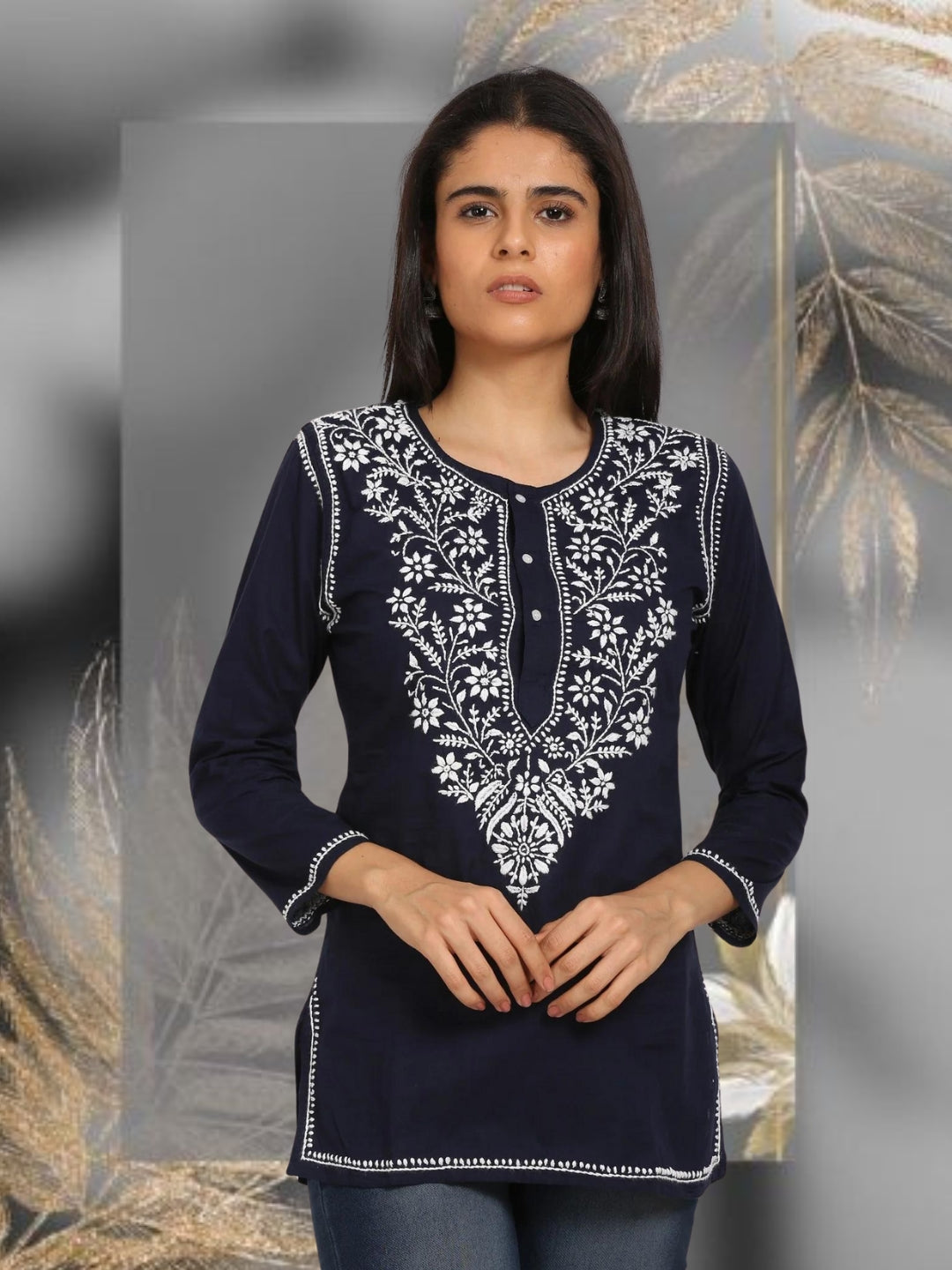 Women Hand Embroidered Chikankari Cotton Kurti SM126S