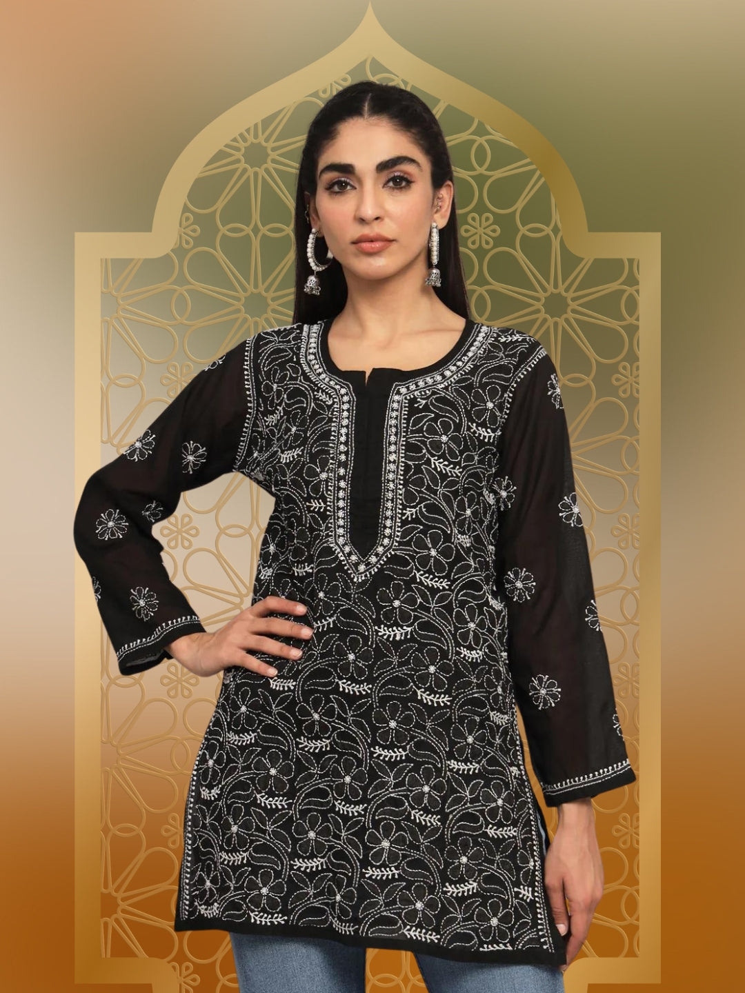 Women Hand Embroidered Chikankari Cotton Kurti PC3591