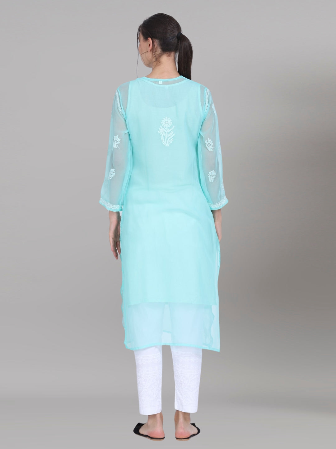 Hand Embroidered Chikankari Georgette straight Kurta with Matching Slip- PC3487