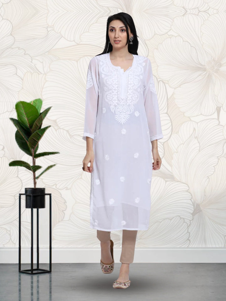 Hand Embroidered Georgette Straight Kurta With Matching Slip-PC3512