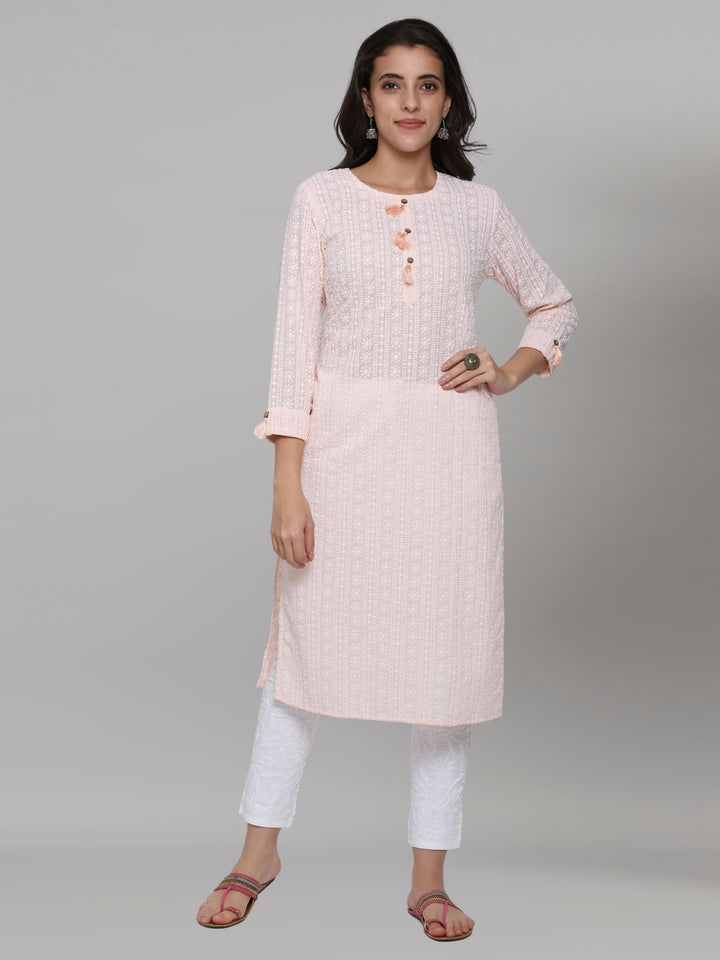 Hand Embroidered White Chikankari Cotton straight Kurta-PC3461