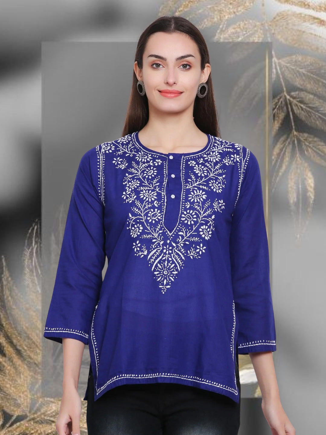 Women Hand Embroidered Chikankari Cotton Kurti SM126S