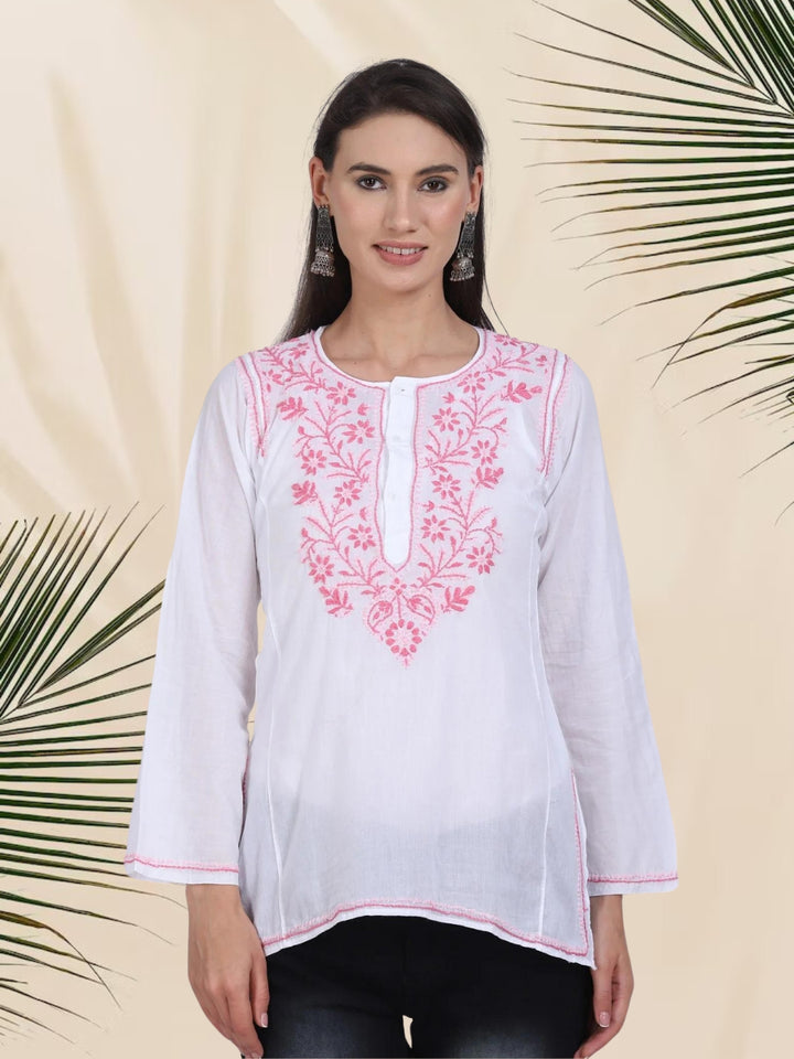 Women Hand Embroidered Chikankari Cotton Kurti SM125