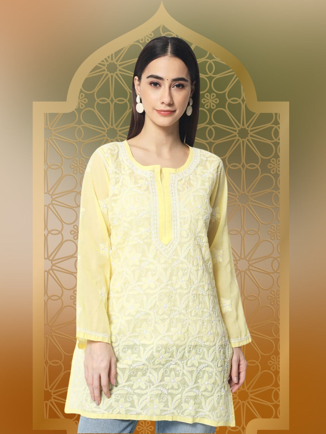 Women Hand Embroidered Chikankari Cotton Kurti PC3591