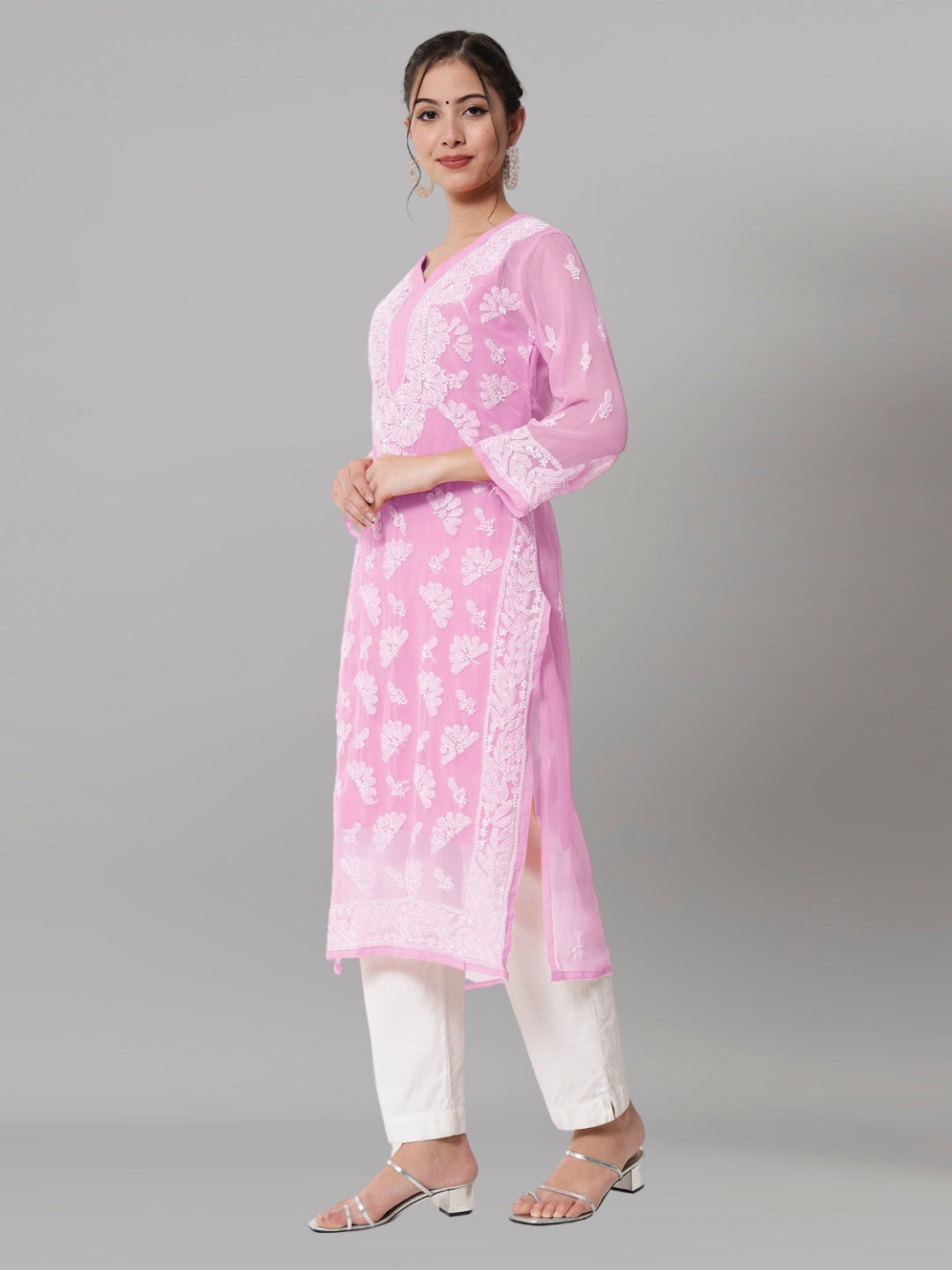 Women Hand Embroidered Chikankari Georgette Straight Kurta With Matching Slip- PC3545