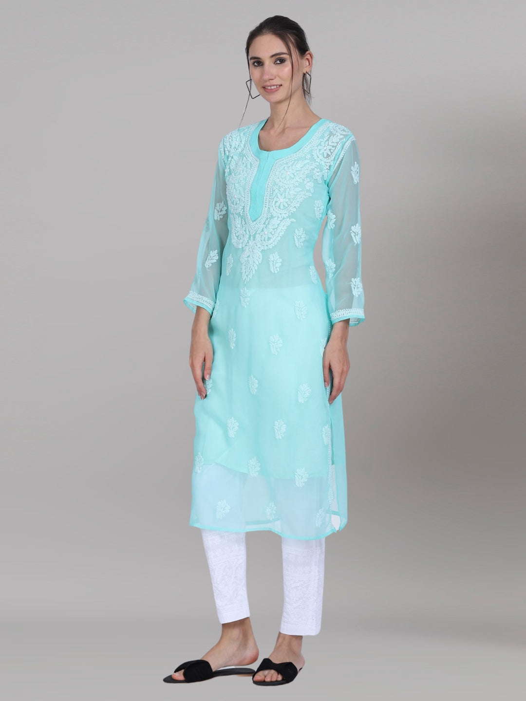 Hand Embroidered Chikankari Georgette straight Kurta with Matching Slip- PC3487