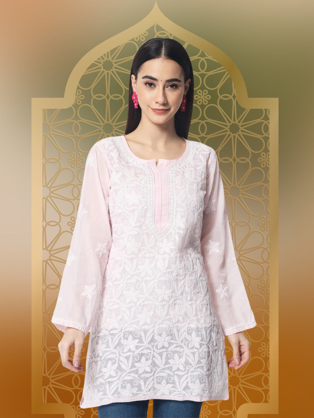 Women Hand Embroidered Chikankari Cotton Kurti PC3591