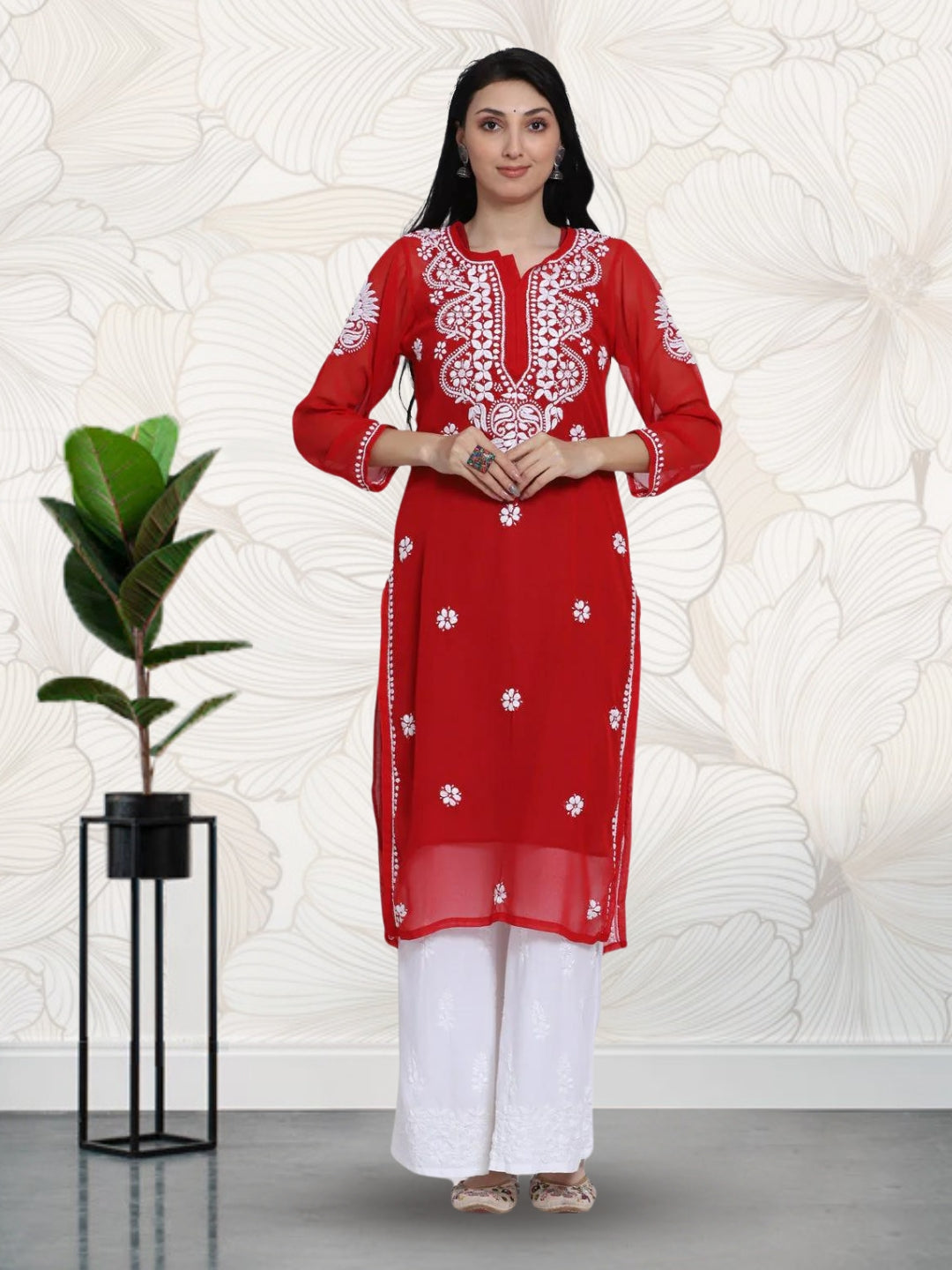 Hand Embroidered Georgette Straight Kurta With Matching Slip-PC3512