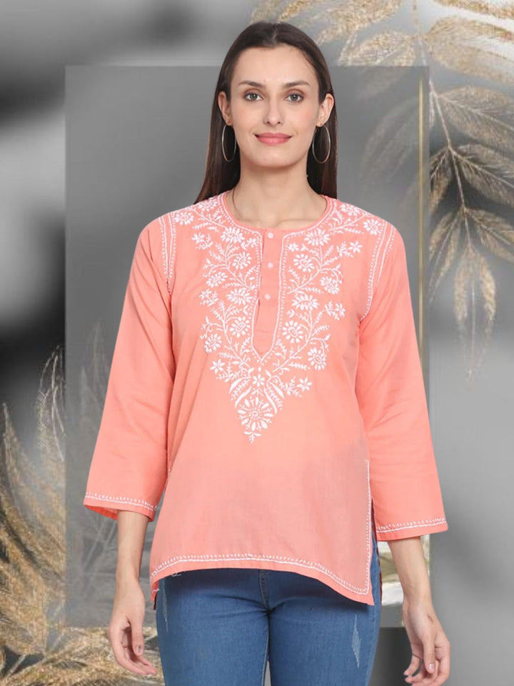 Women Hand Embroidered Chikankari Cotton Kurti SM126S