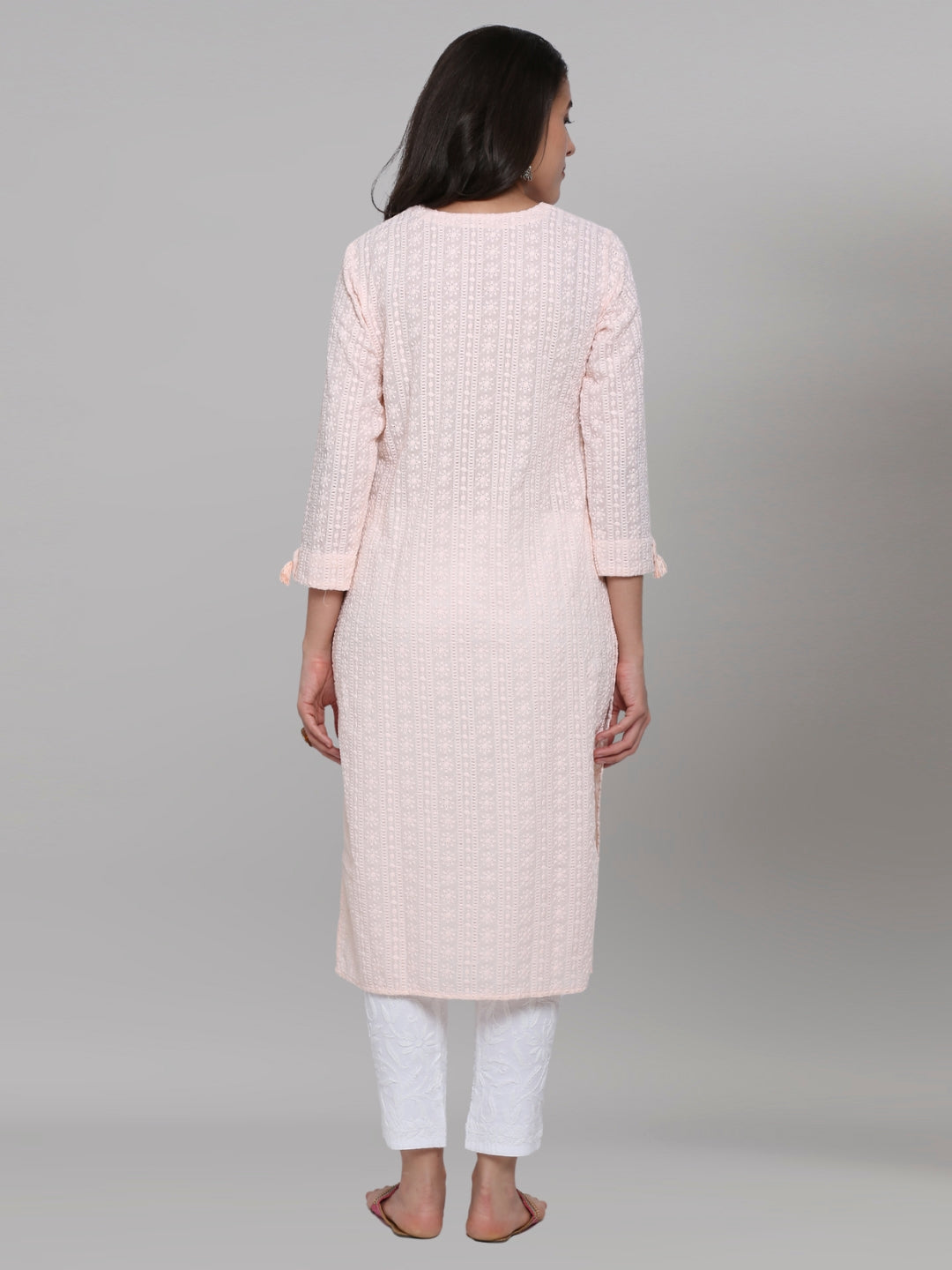 Hand Embroidered White Chikankari Cotton straight Kurta-PC3461