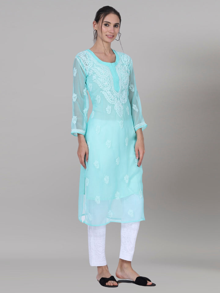 Hand Embroidered Chikankari Georgette straight Kurta with Matching Slip- PC3487