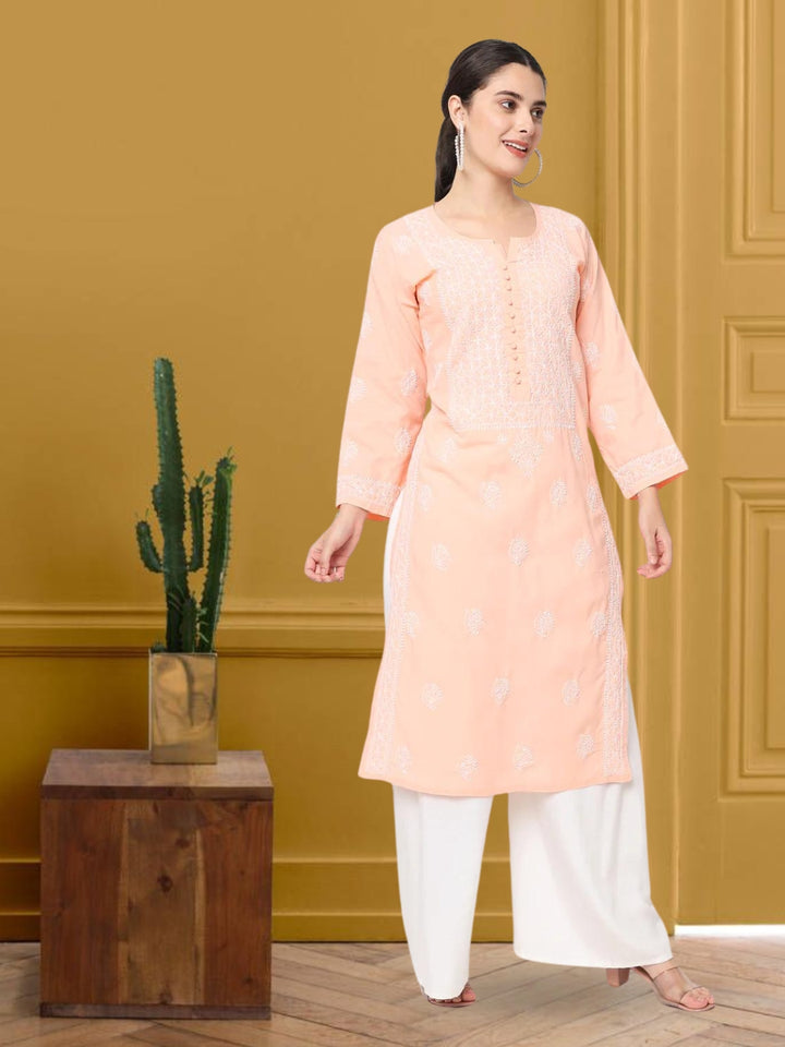 Hand Embroidered Chikankari Cotton Straight Kurta- PC3579