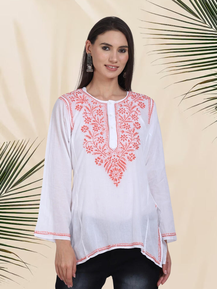 Women Hand Embroidered Chikankari Cotton Kurti SM125