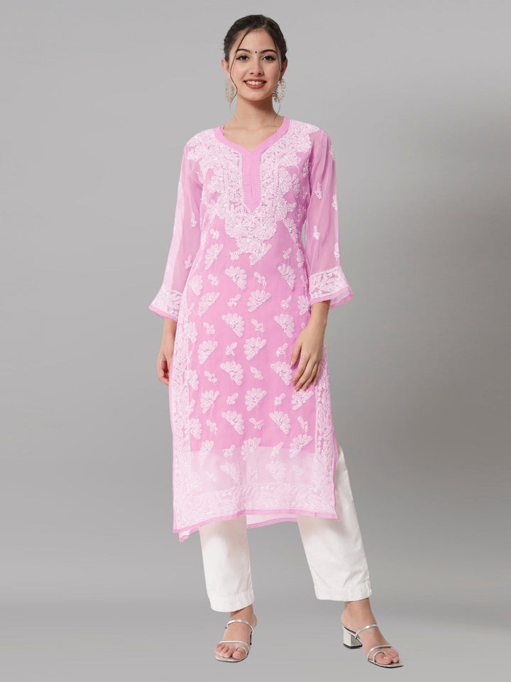 Women Hand Embroidered Chikankari Georgette Straight Kurta With Matching Slip- PC3545