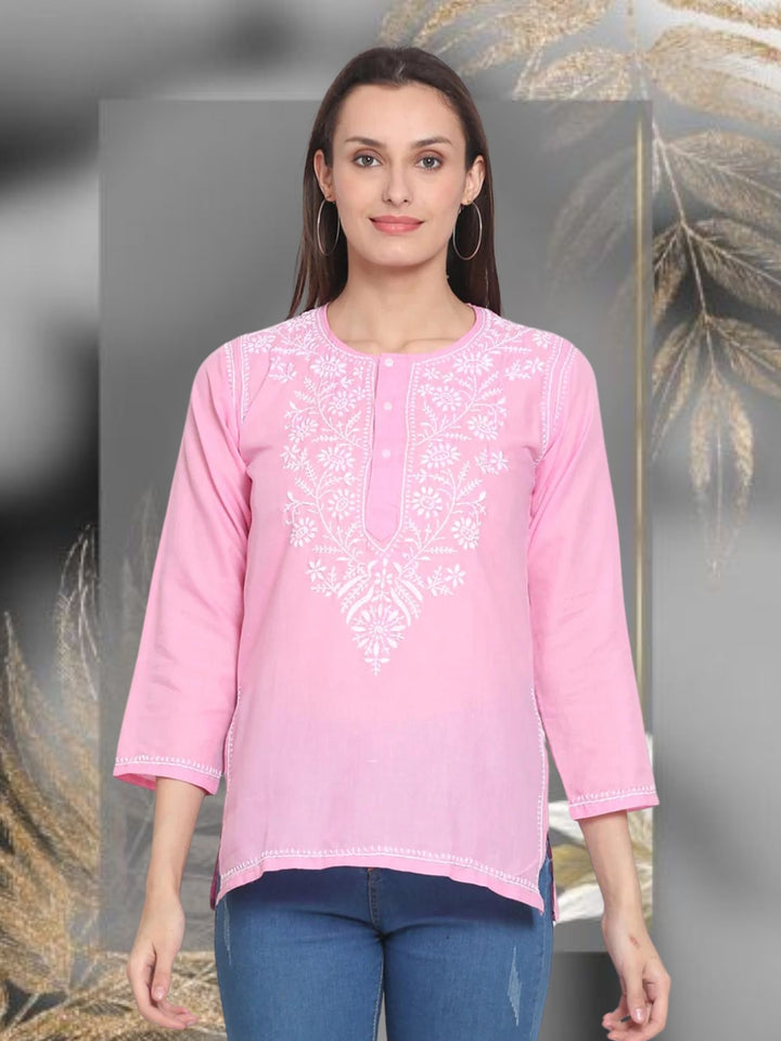 Women Hand Embroidered Chikankari Cotton Kurti SM126S