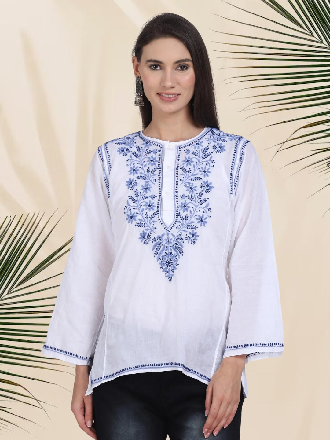 Women Hand Embroidered Chikankari Cotton Kurti SM125