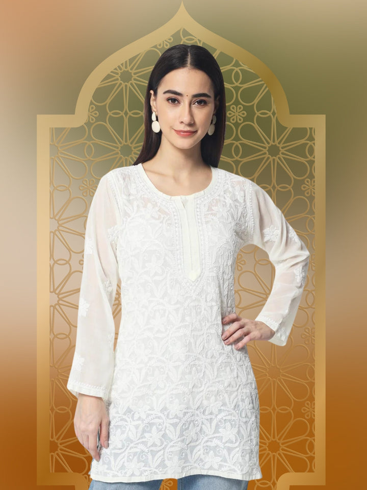 Women Hand Embroidered Chikankari Cotton Kurti PC3591