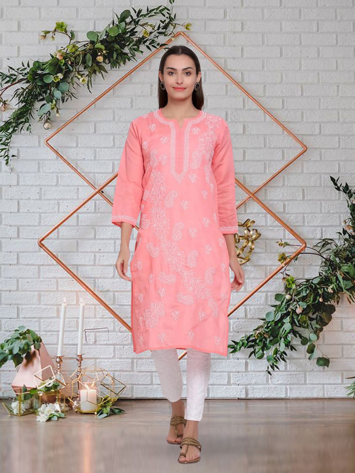 Hand Embroidered Chikankari Cotton Straight Kurta PC3496